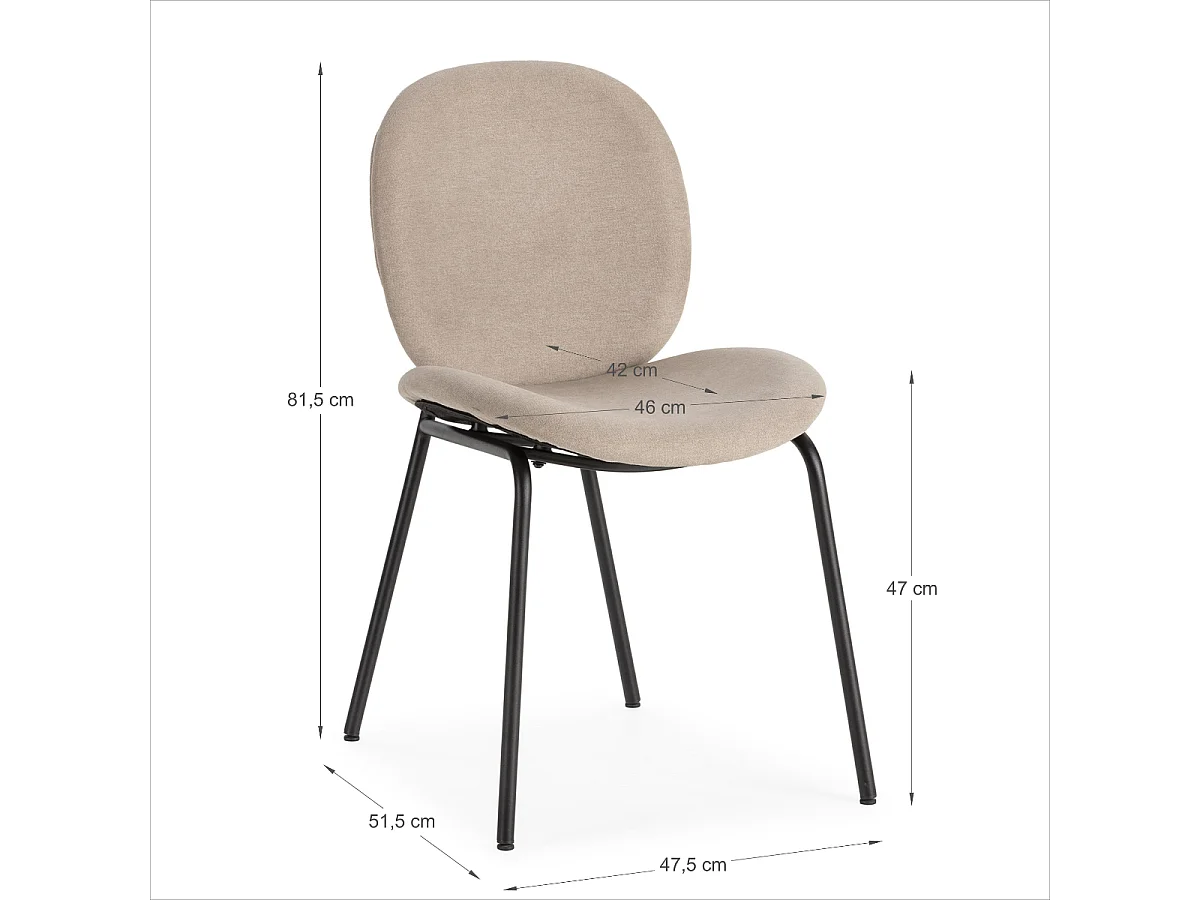 Set van 2 stoelen in stof met zwarte metalen poten L45 cm - CORI