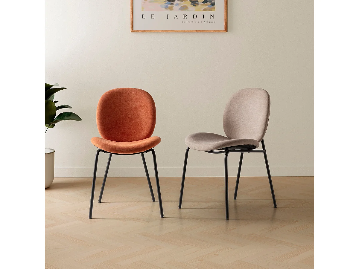 Lot de 2 chaises en tissu avec pieds en métal noir L45 cm - CORI