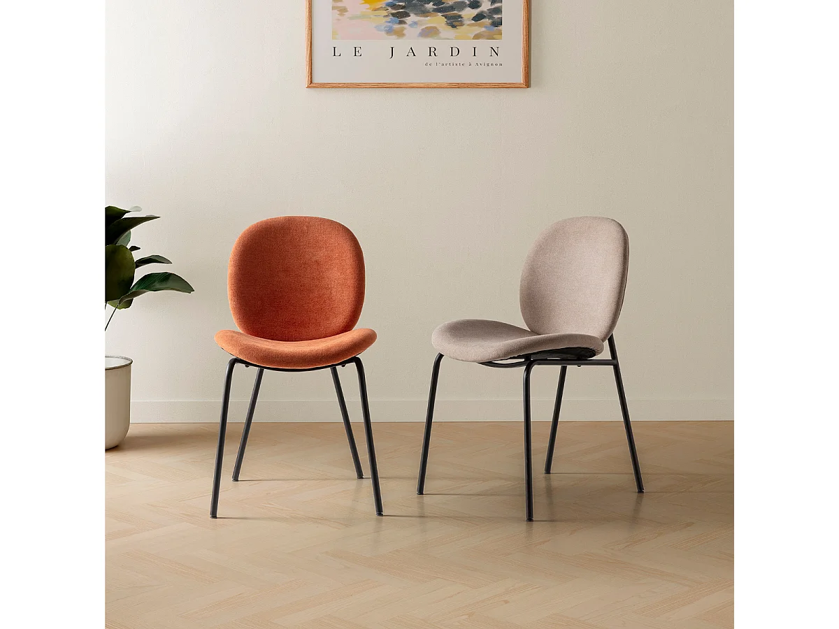 Set van 2 stoelen in stof met zwarte metalen poten L45 cm - CORI