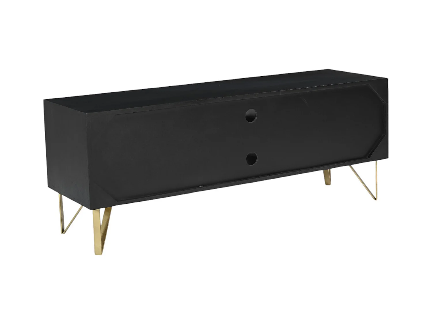 Mueble TV con 1 puerta, 2 cajones y 2 estantes de madera de mango y metal - Negro y Dorado - BELORI