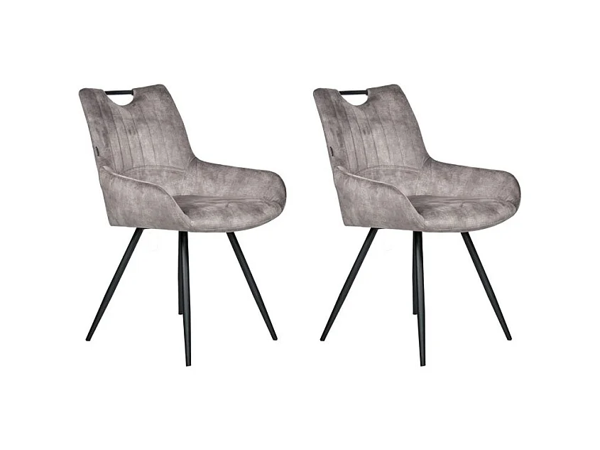 Lot 2 chaises capitonnées velours gris et pieds métal noir - BRANDY