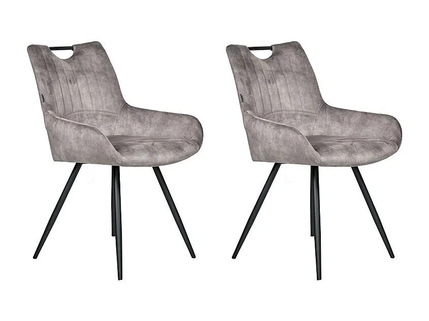 Lot 2 chaises capitonnées velours gris et pieds métal noir - BRANDY