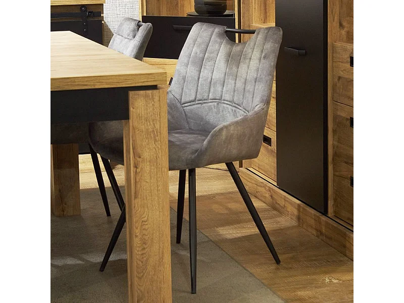 Lot 2 chaises capitonnées velours gris et pieds métal noir - BRANDY