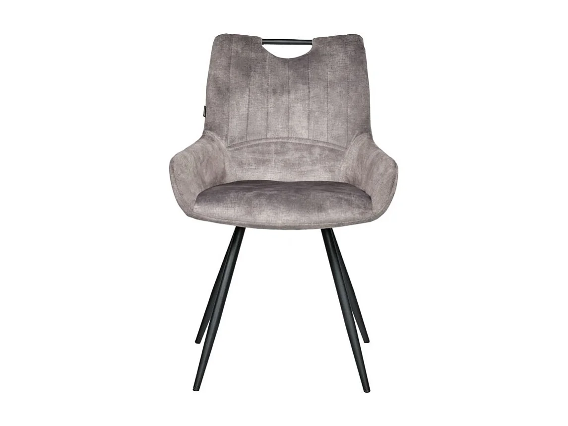 Lot 2 chaises capitonnées velours gris et pieds métal noir - BRANDY