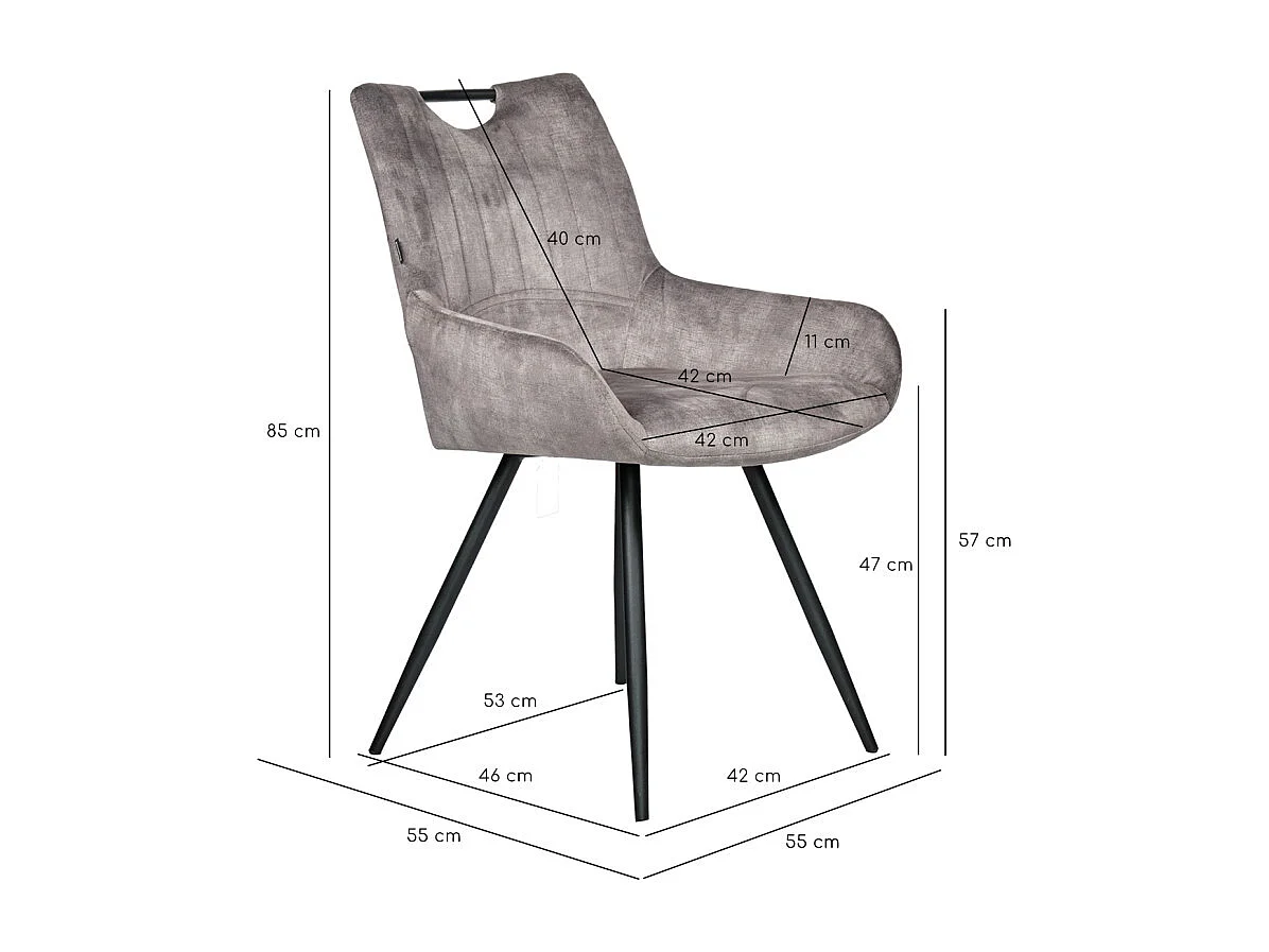 Lot 2 chaises capitonnées velours gris et pieds métal noir - BRANDY