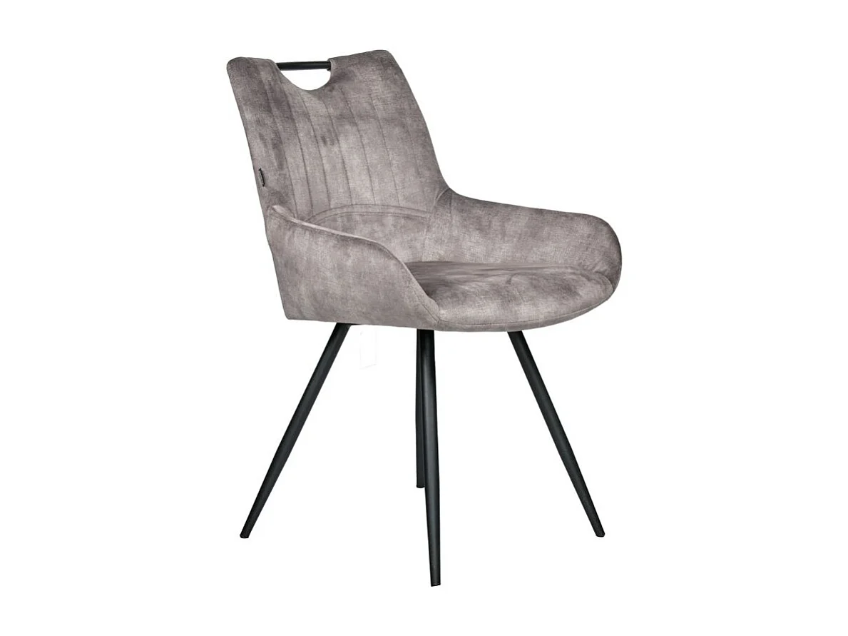 Lot 2 chaises capitonnées velours gris et pieds métal noir - BRANDY