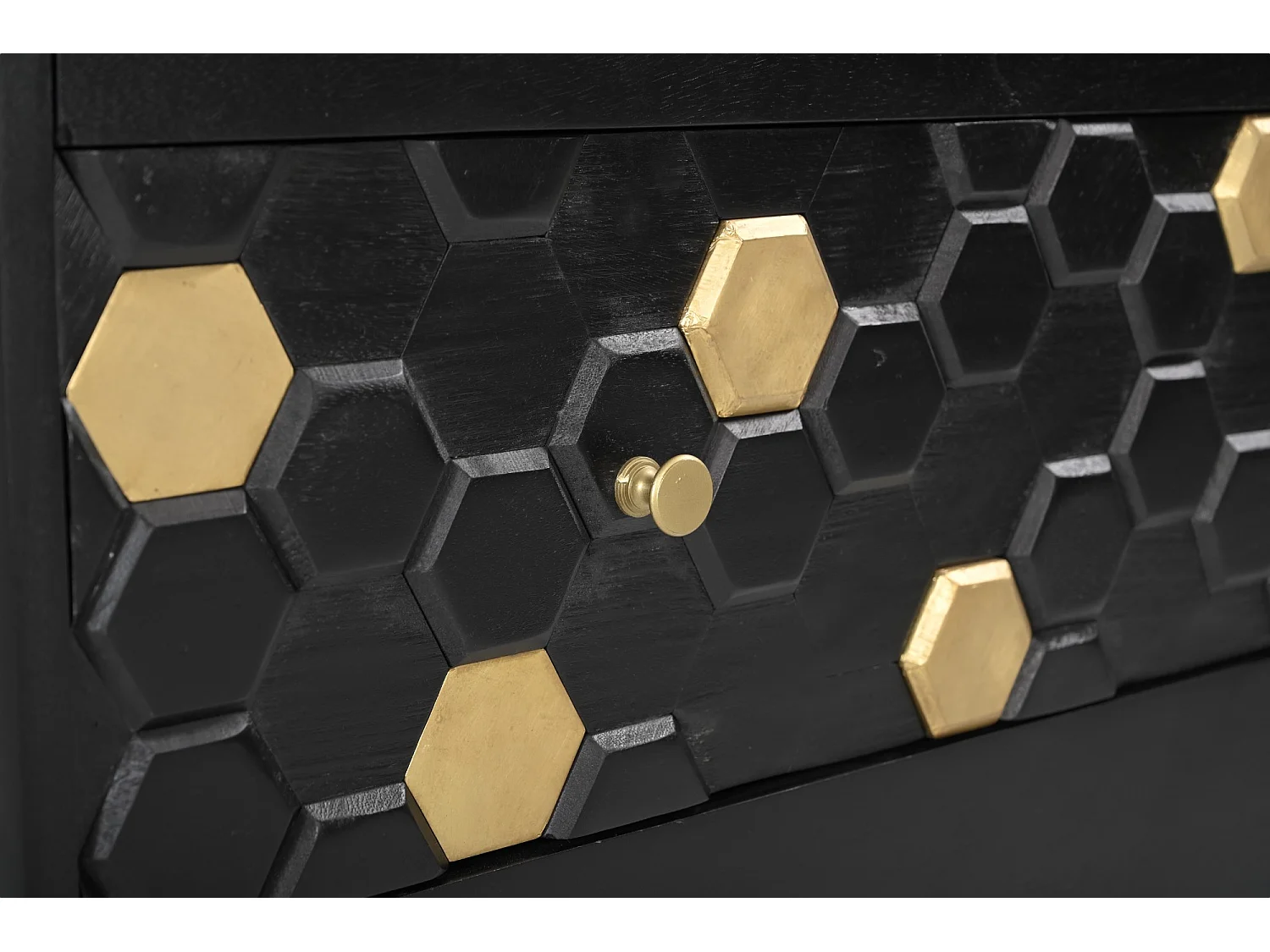 Komoda z 3 szufladami - Drewno mangowca i metal - Czarny i złoty - BELORI