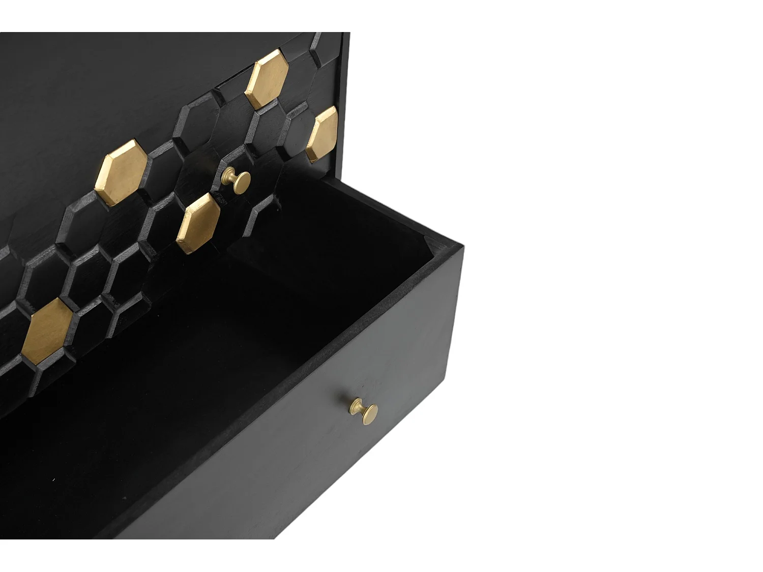 Komoda z 3 szufladami - Drewno mangowca i metal - Czarny i złoty - BELORI