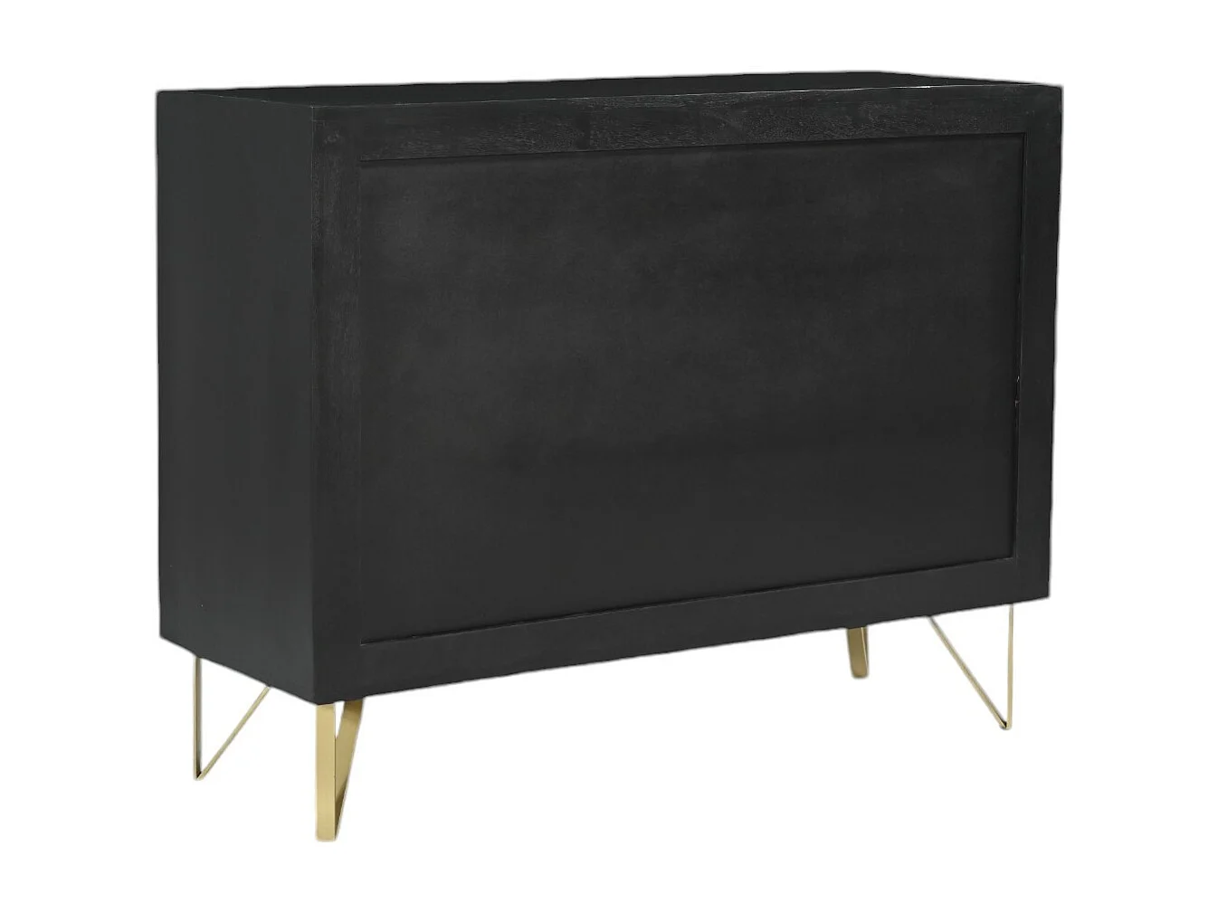 Komoda z 3 szufladami - Drewno mangowca i metal - Czarny i złoty - BELORI