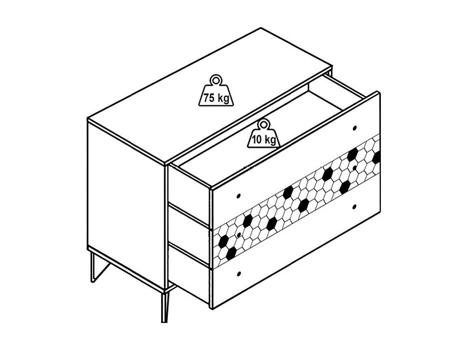Commode 3 tiroirs - Bois de manguier et métal - Noir et doré - BELORI