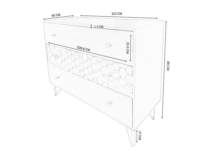 Commode 3 tiroirs - Bois de manguier et métal - Noir et doré - BELORI
