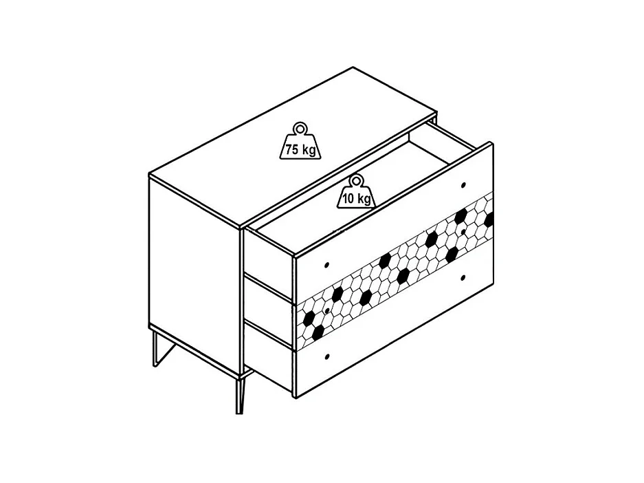 Ladekast 3 lades - Mangohout en metaal - Zwart en goudkleurig - BELORI