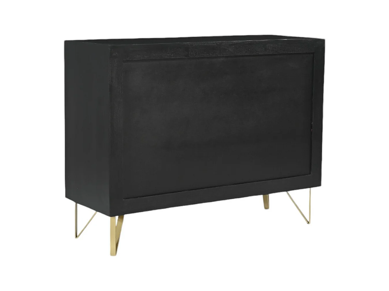 Ladekast 3 lades - Mangohout en metaal - Zwart en goudkleurig - BELORI