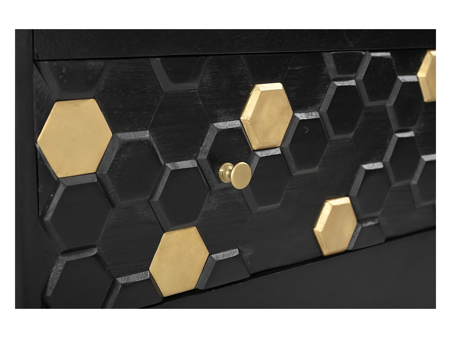 Ladekast 3 lades - Mangohout en metaal - Zwart en goudkleurig - BELORI