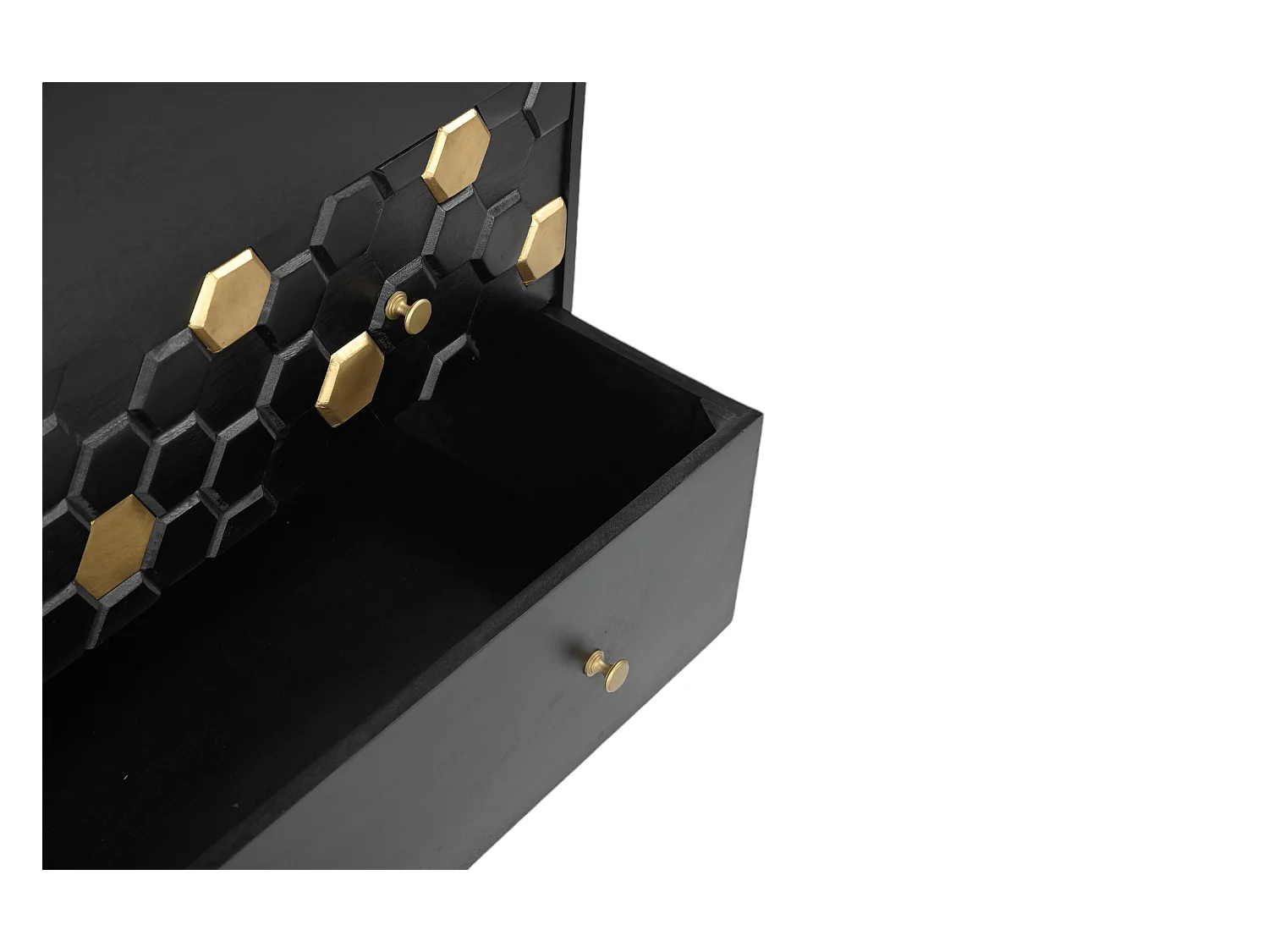 Ladekast 3 lades - Mangohout en metaal - Zwart en goudkleurig - BELORI