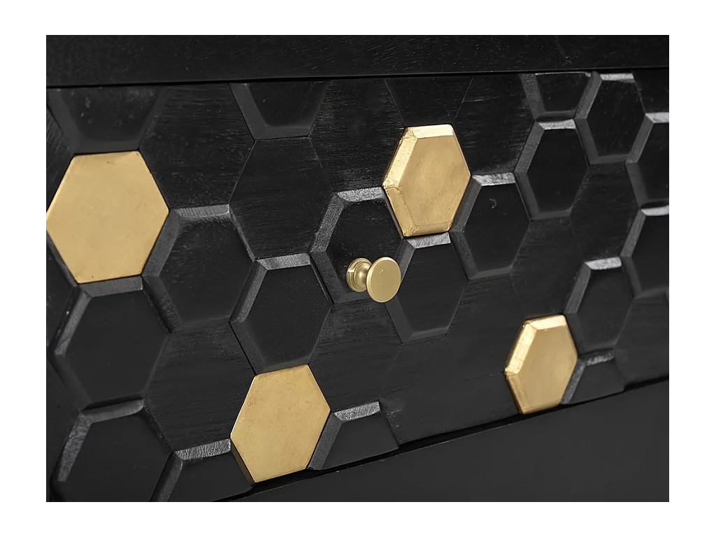 Ladekast 3 lades - Mangohout en metaal - Zwart en goudkleurig - BELORI