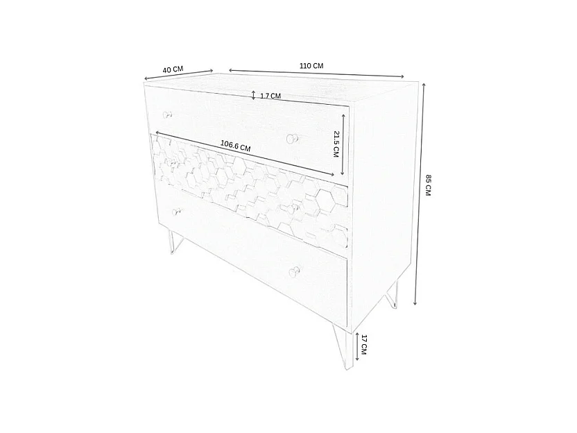 Ladekast 3 lades - Mangohout en metaal - Zwart en goudkleurig - BELORI