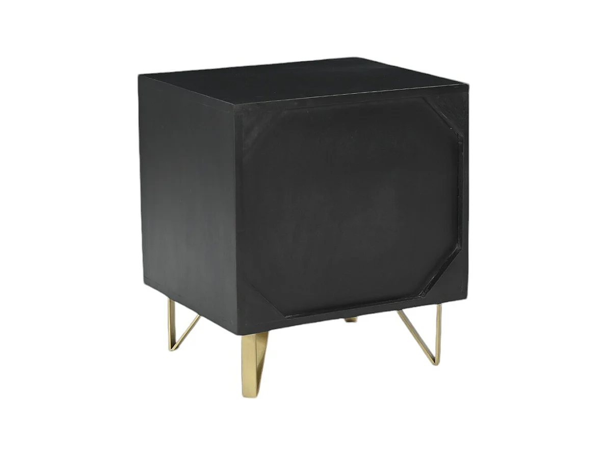 Mesita de noche 1 cajón y 1 estante - Madera de mango y metal - Negro y dorado - BELORI