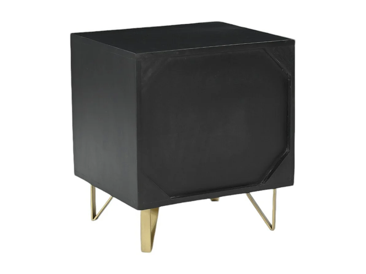 Table de chevet 1 tiroir et 1 niche - Bois de manguier et métal - Noir et doré - BELORI
