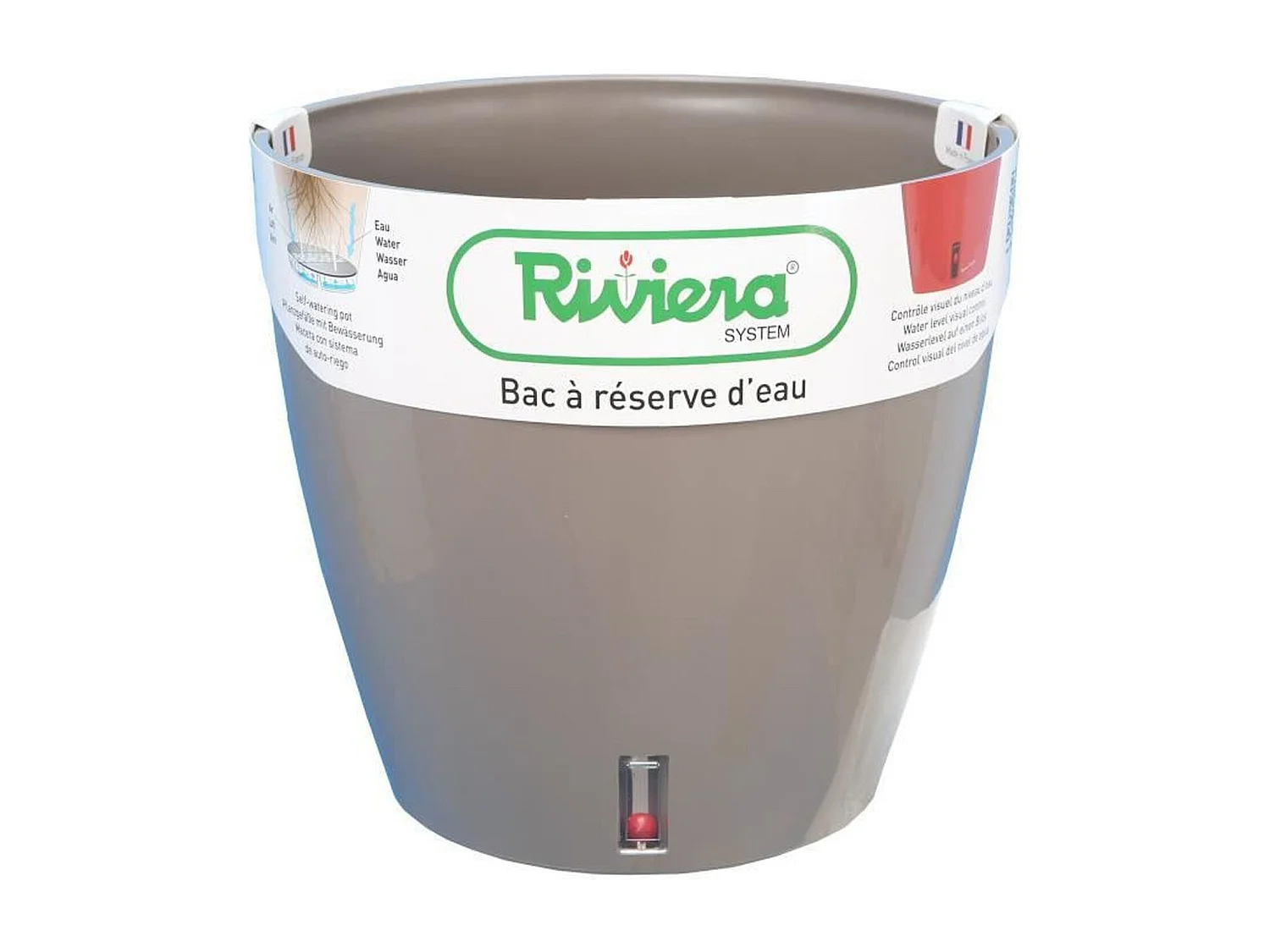 Pot de fleurs rond en plastique Ø 46 cm - 49 L - Taupe