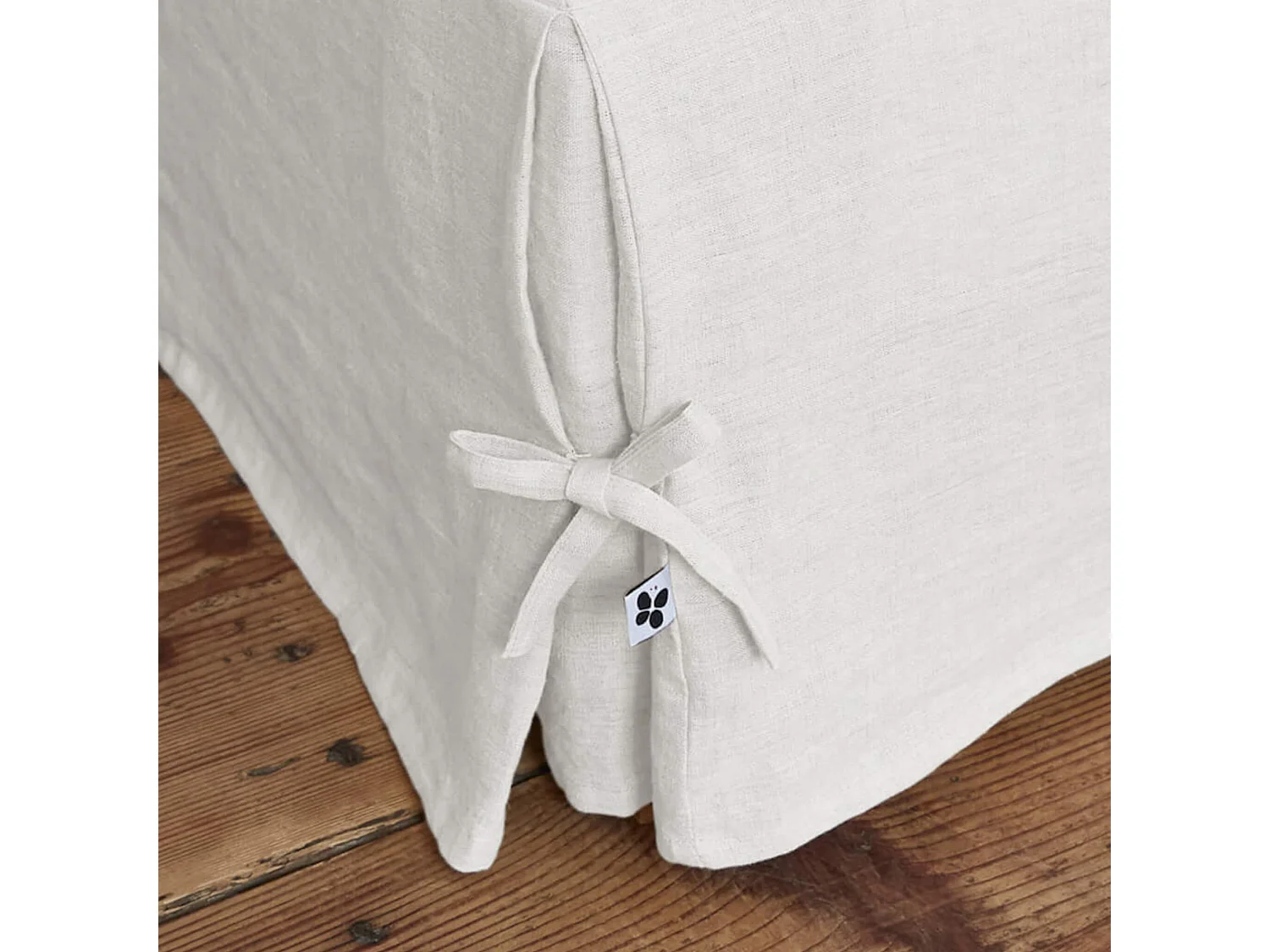 Cache-sommier à nouettes lin lavé Blanc 180x200