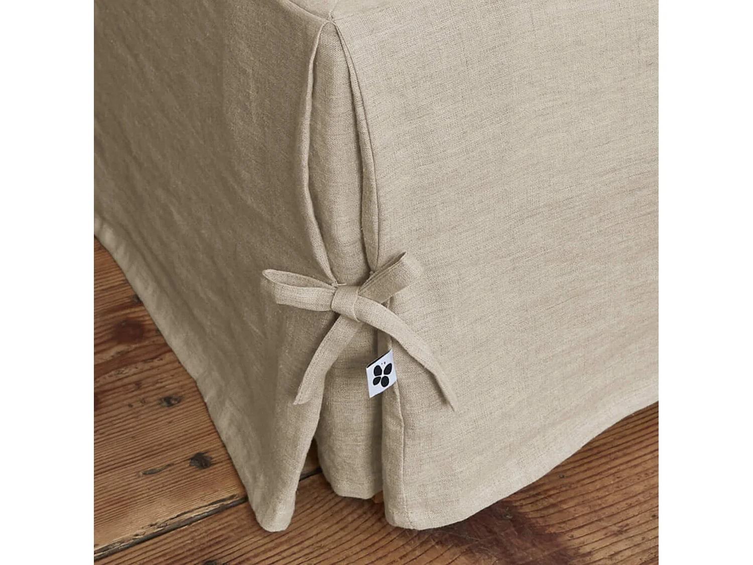 Cache-sommier à nouettes lin lavé Beige 140x190