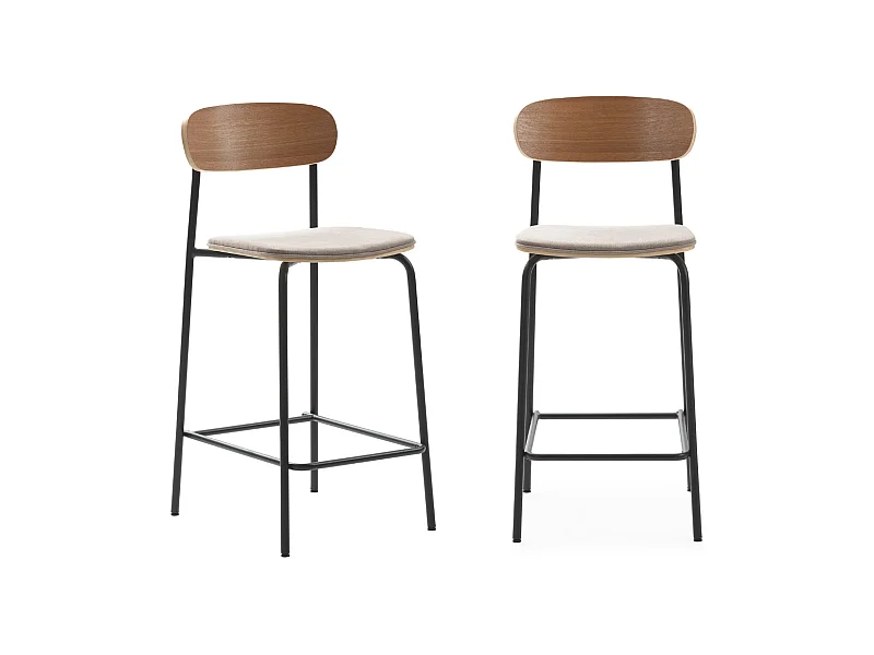 Set mit 2 Holzhockern mit gepolstertem Sitz, 41 x 48 H94 cm