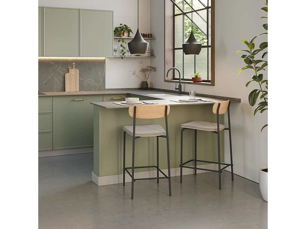 Set mit 2 Holzhockern mit gepolstertem Sitz, 41 x 48 H94 cm