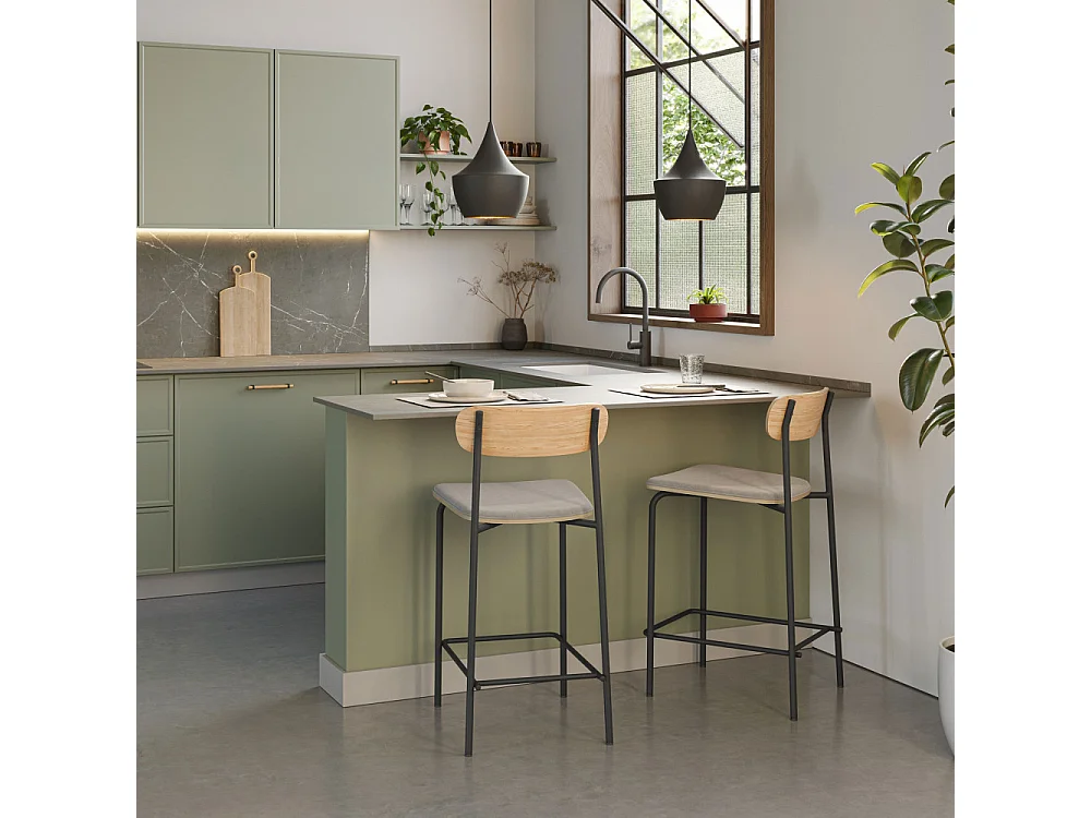 Set mit 2 Holzhockern mit gepolstertem Sitz, 41 x 48 H94 cm