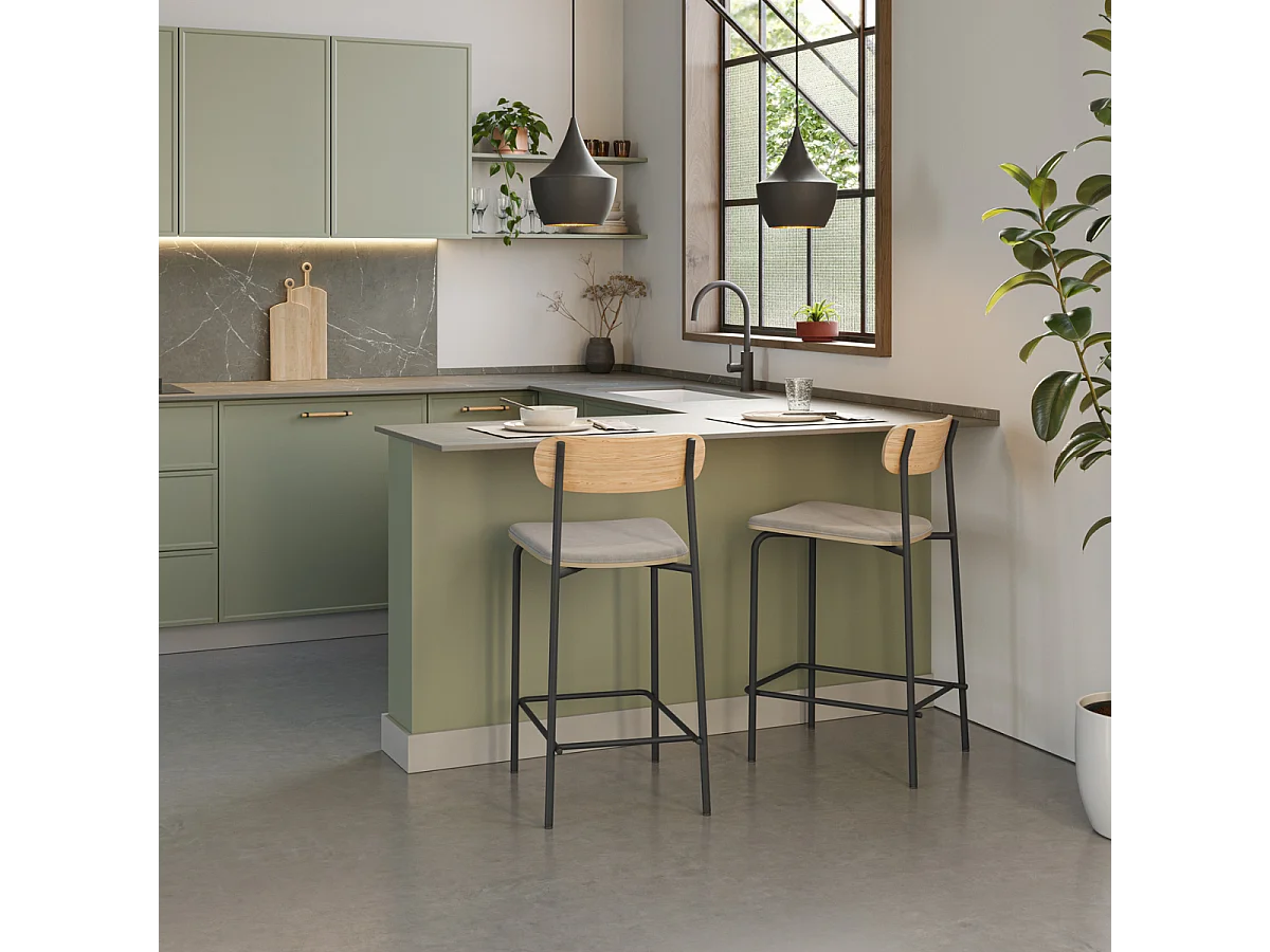 Conjunto de 2 bancos de madeira com assento acolchoado 41x48 h94 cm