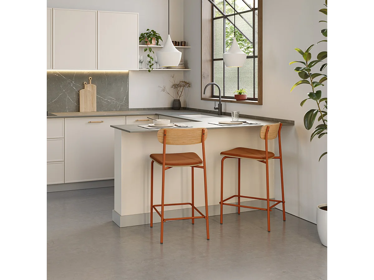 Set mit 2 Holzhockern mit gepolstertem Sitz, 41 x 48 H94 cm