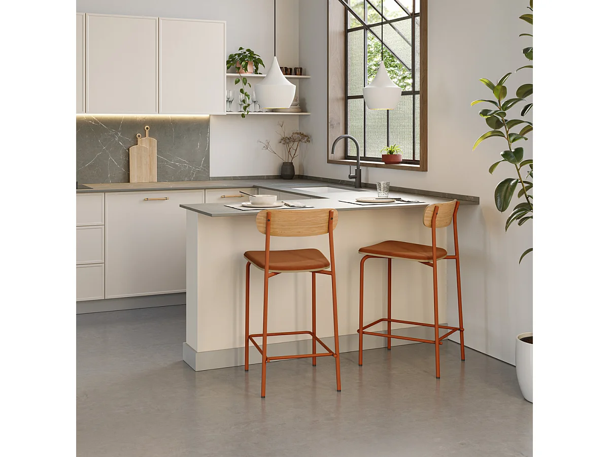 Lot de 2 tabourets en tissu avec pieds en métal H66 cm - ADRIANA