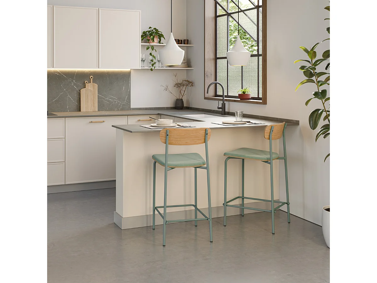 Lot de 2 tabourets en tissu avec pieds en métal H66 cm - ADRIANA