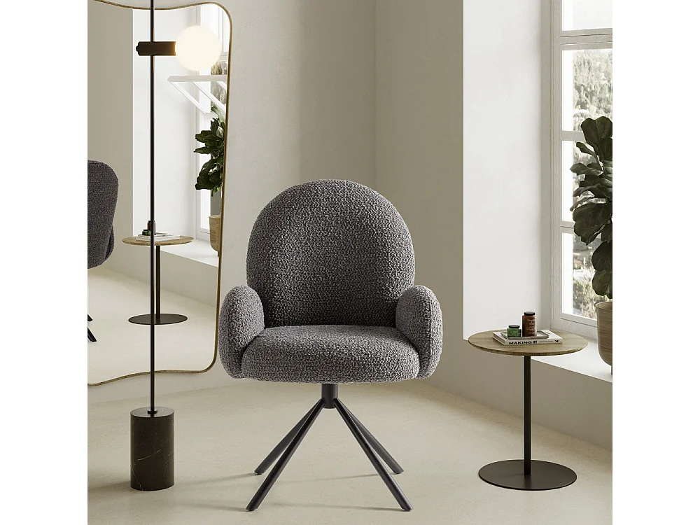 Douro - Chaise de bureau en tissu bouclette et métal - Gris foncé