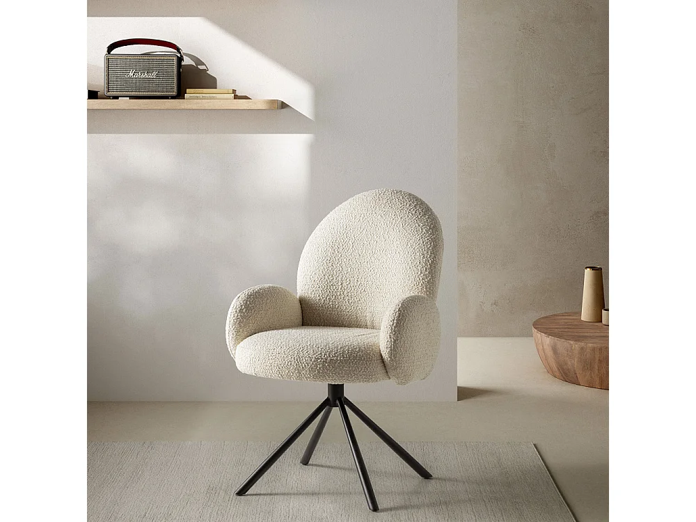 Douro - Chaise de bureau en tissu bouclette et métal - Écru