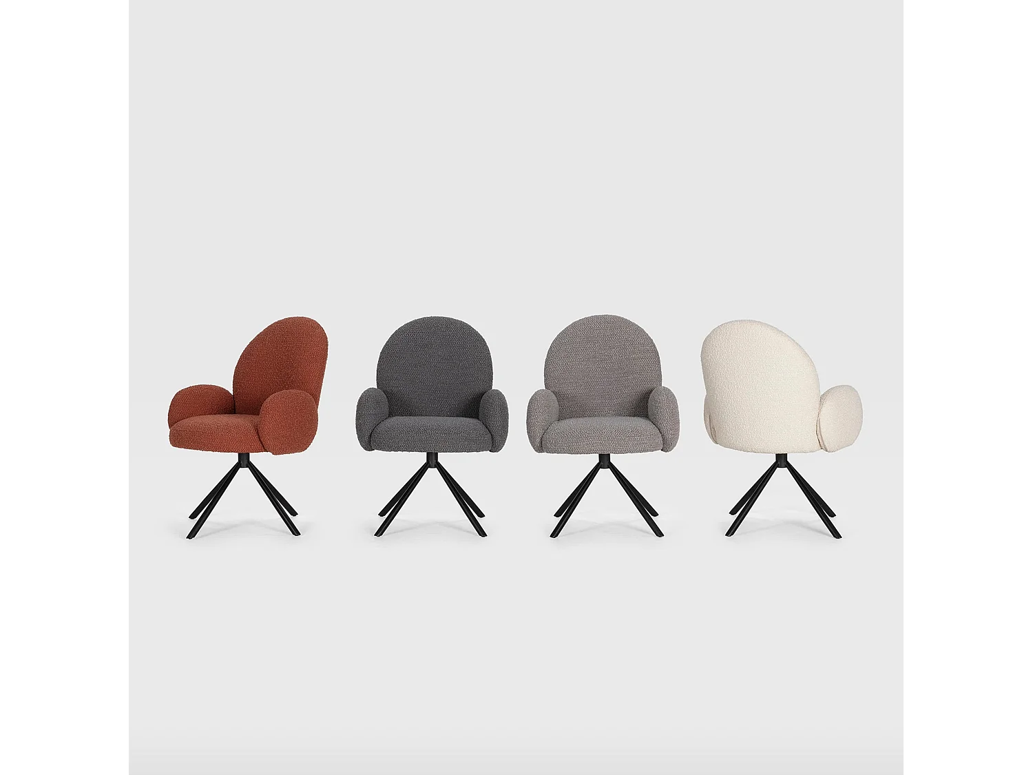 Douro - Chaise de bureau en tissu bouclette et métal - Écru