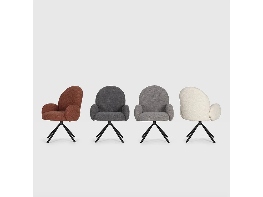 Douro - Chaise de bureau en tissu bouclette et métal - Écru