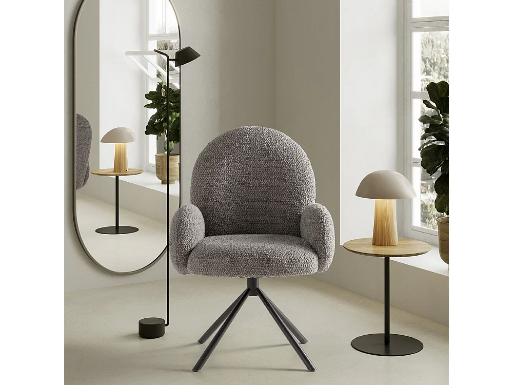 Douro - Chaise de bureau en tissu bouclette et métal - Gris