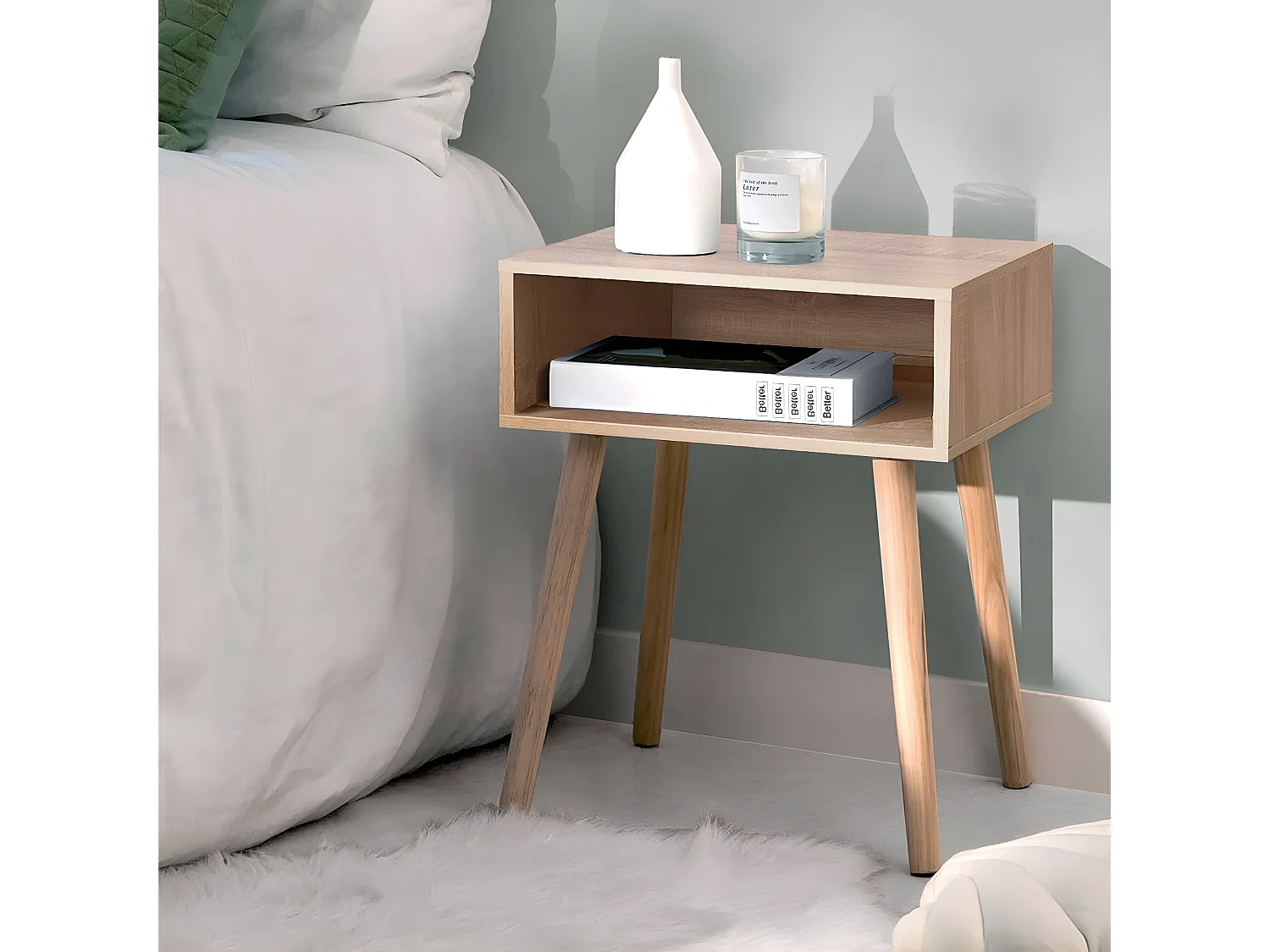 Table de chevet, table de nuit en bois coloris chêne cambrian - L. 43 x P. 35 x H. 50 cm