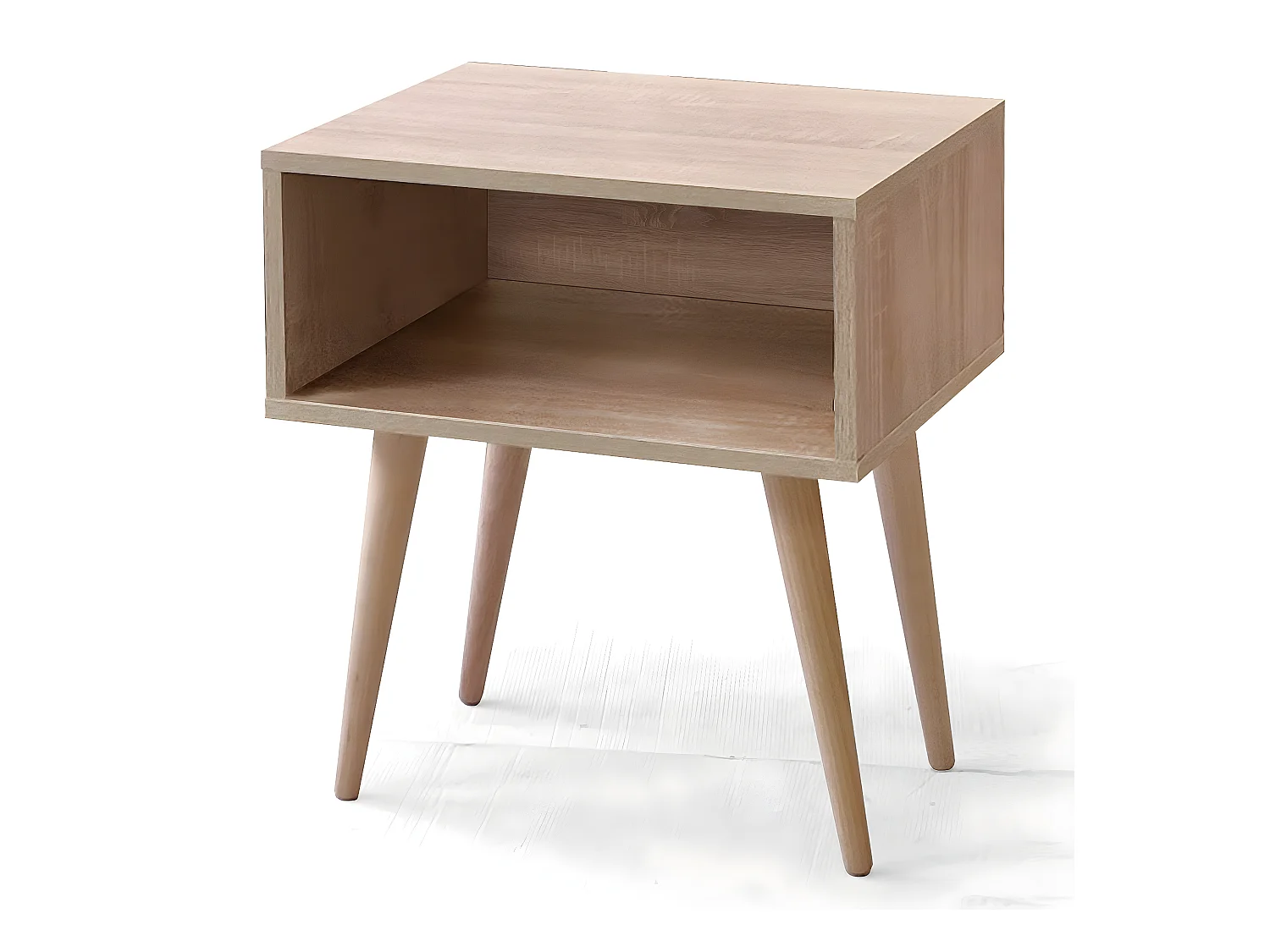 Table de chevet, table de nuit en bois coloris chêne cambrian - L. 43 x P. 35 x H. 50 cm