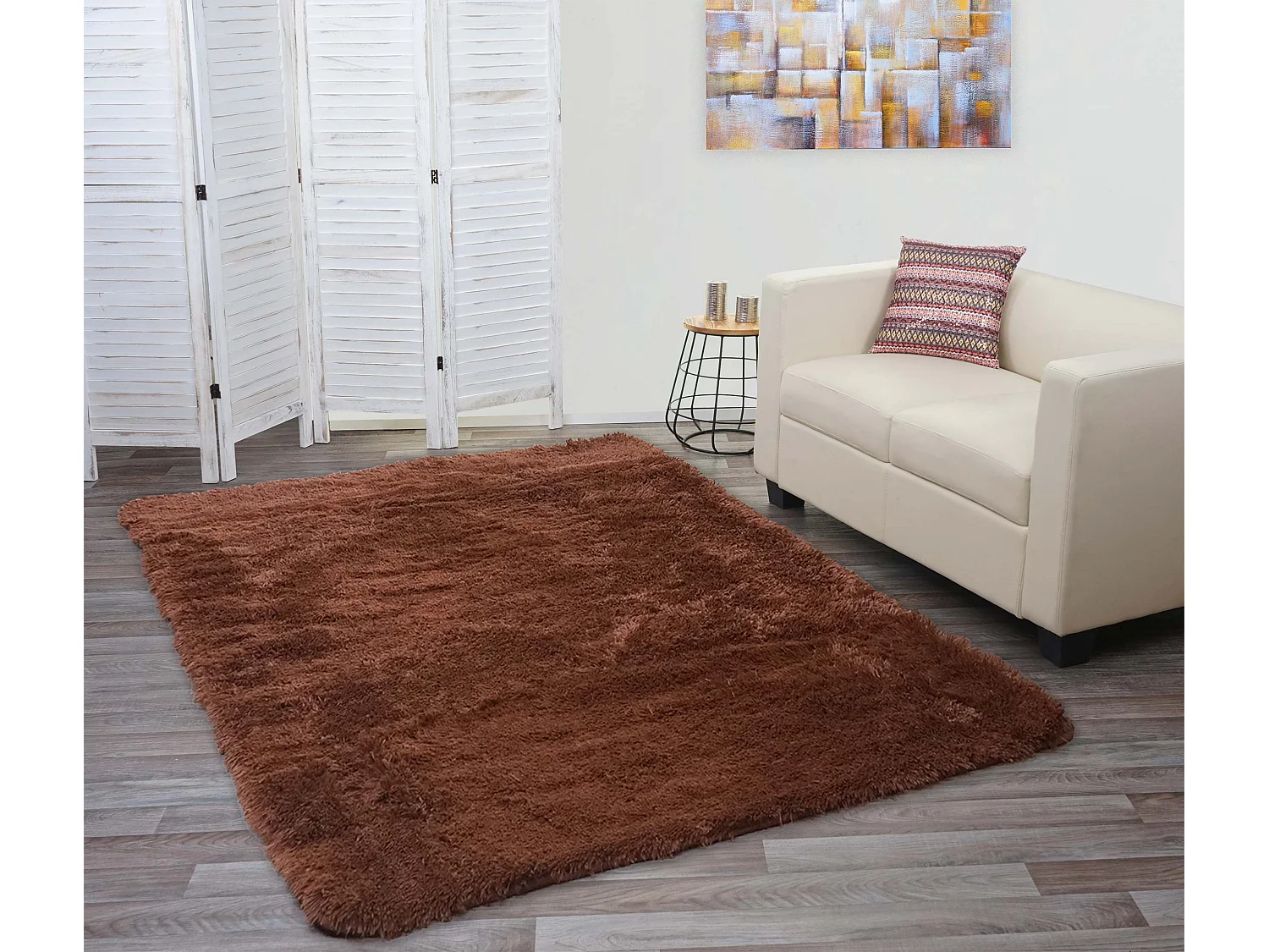 Tappeto a pelo lungo shaggy MCW-F69 antiscivolo tessuto 160x230cm marrone scuro