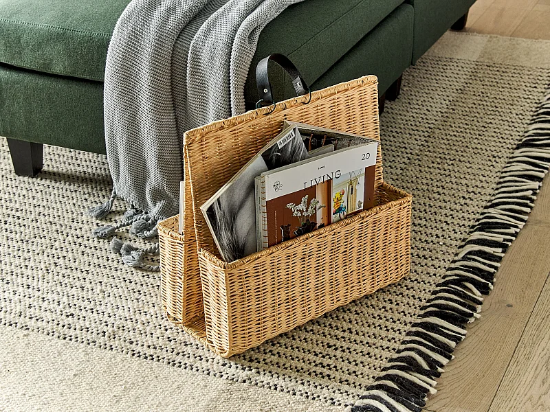 Zeitschriftensammler Rattan naturfarben Zeitungsständer mit Griff Boho Stil Larak