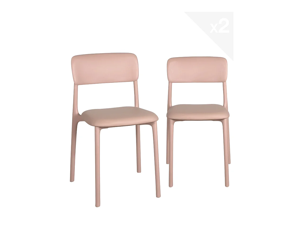 Lot 2 chaises cuisine contemporaine plastique souple coussin simili cuir rembourré RIM (Rose)