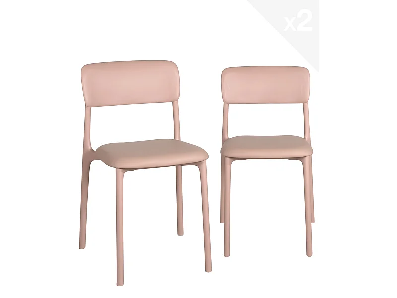 Lot 2 chaises cuisine contemporaine plastique souple coussin simili cuir rembourré RIM (Rose)