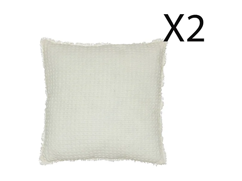 Lot de 2 coussins en coton coloris Blanc  - Longueur 45  x Profondeur 10  x Hauteur 45  cm
