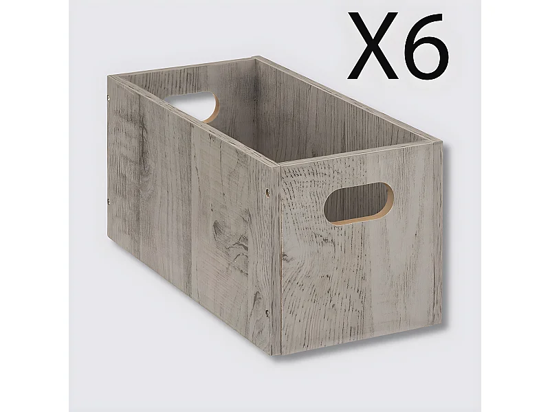 Lot de 6 boites de rangement, paniers de rangement en bois coloris gris