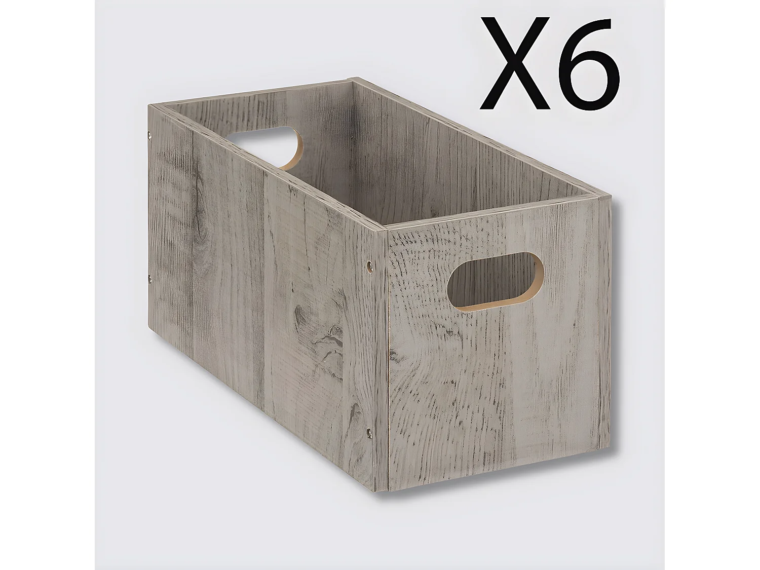 Lot de 6 boites de rangement, paniers de rangement en bois coloris gris