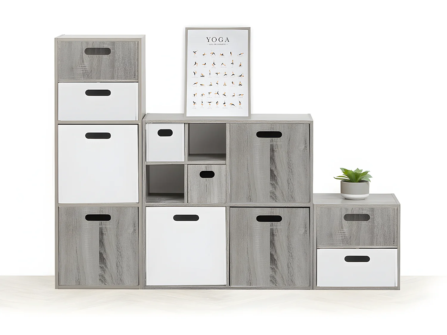 Lot de 6 boites de rangement, paniers de rangement en bois coloris gris