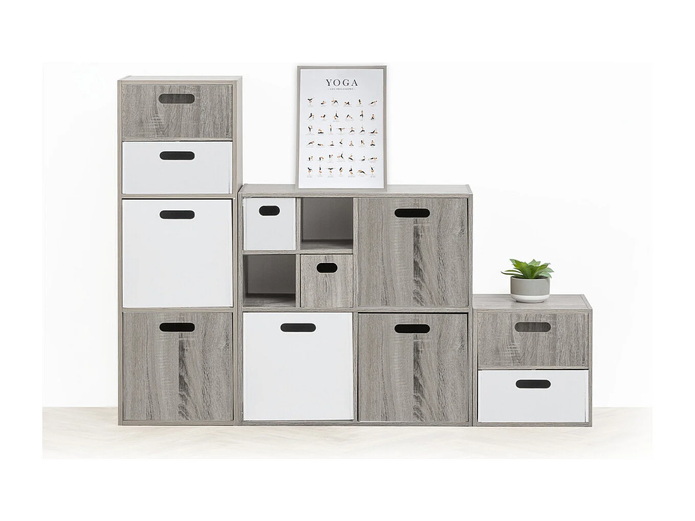 Lot de 6 boites de rangement, paniers de rangement en bois coloris gris