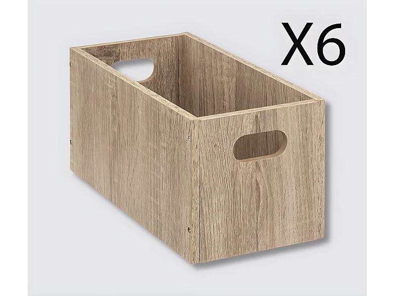 Lot de 6 boites de rangement, paniers de rangement en bois coloris naturel